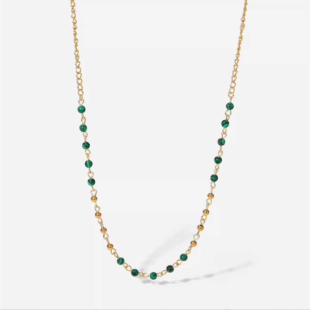 Collana Donna Oro Perline Malachite Verde