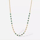 Gold Necklace Woman Chain in Steel Green Malachite Beads