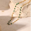 Collana Oro Catenina Donna in Acciaio Perline Malachite Verde