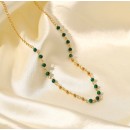 Collana Oro Catenina Donna in Acciaio Perline Malachite Verde