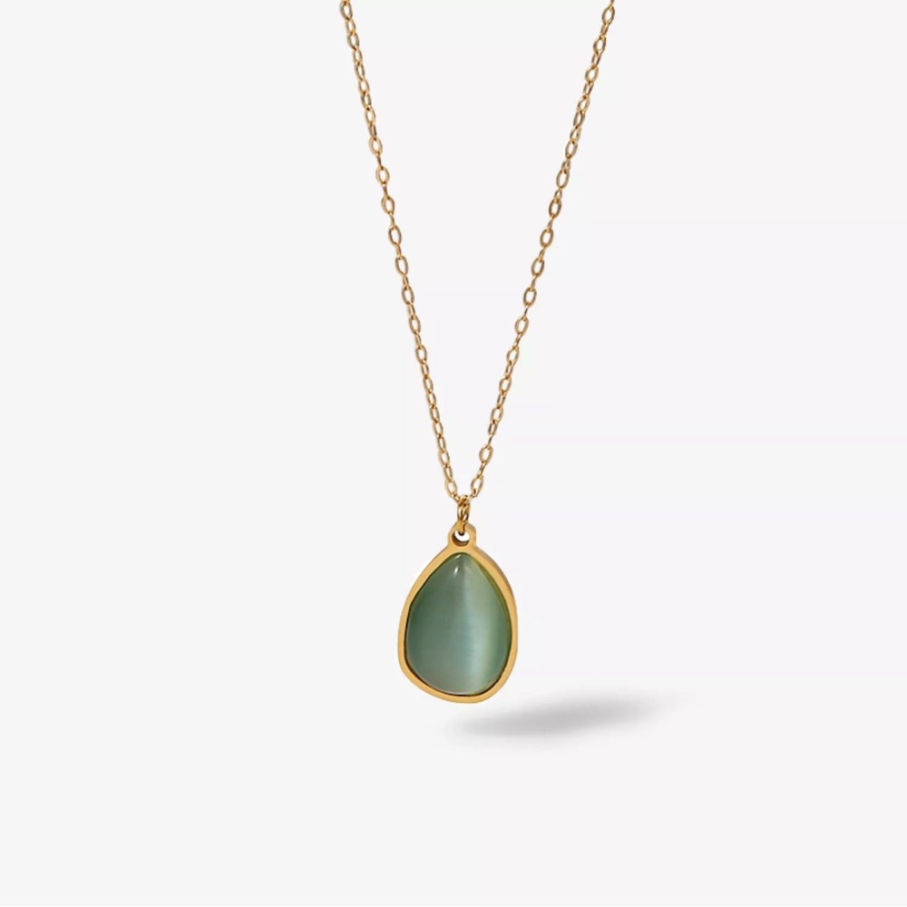 Women's Gold Necklace with Green...