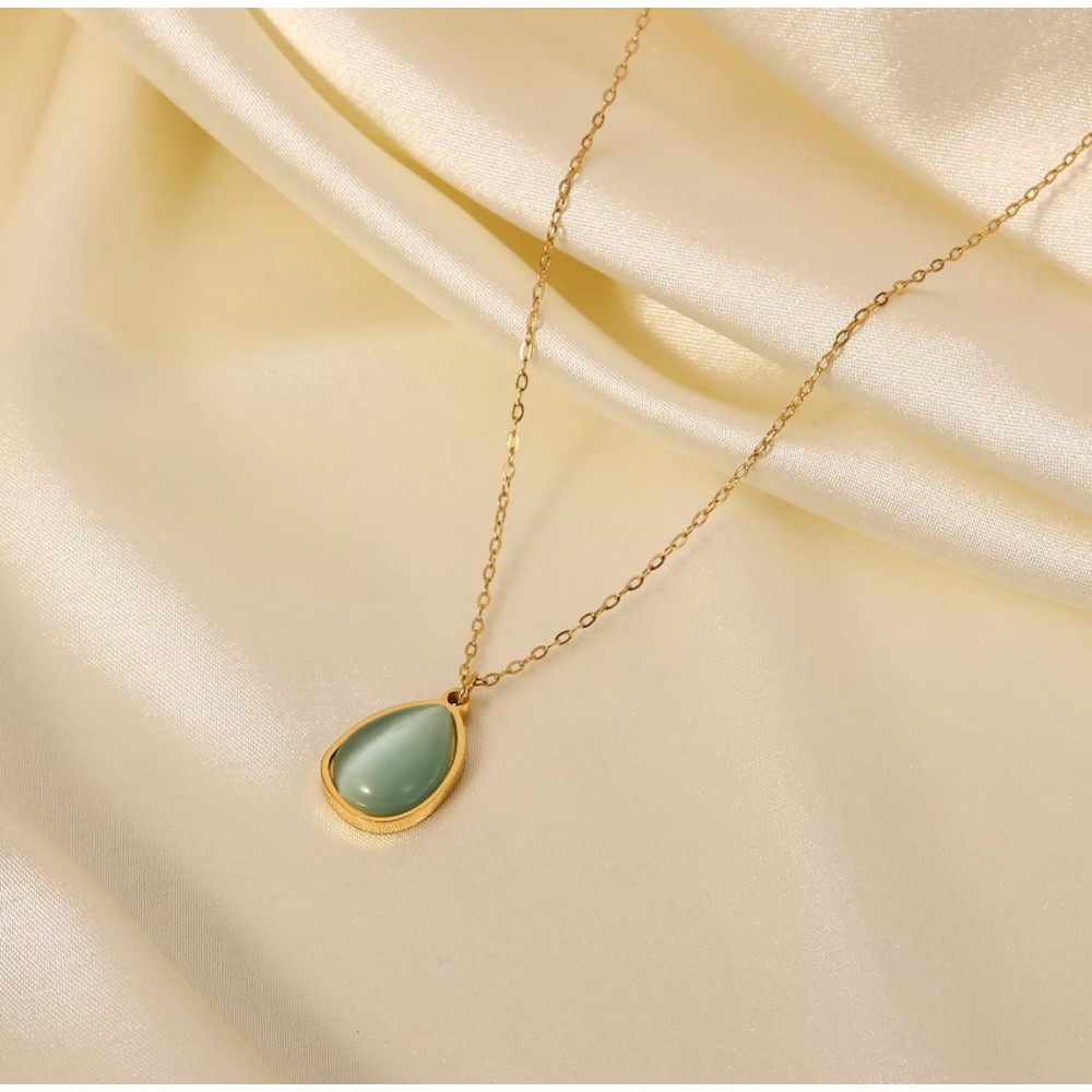 Women's Gold Necklace with Green...