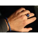 Men's and Women's 925% Silver Ring with Chevalier Engraving with Blue Lapis Lazuli Stone