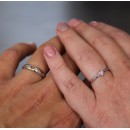 Couple of Adjustable Silver Rings for Men and Women with Heart-Shaped Zirconia