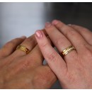 Couple Rings Steel Bands Him and Her Gold with Zirconia