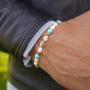 Men Women Bracelet White Pearls Hard Stones Turquoise and 925% Silver