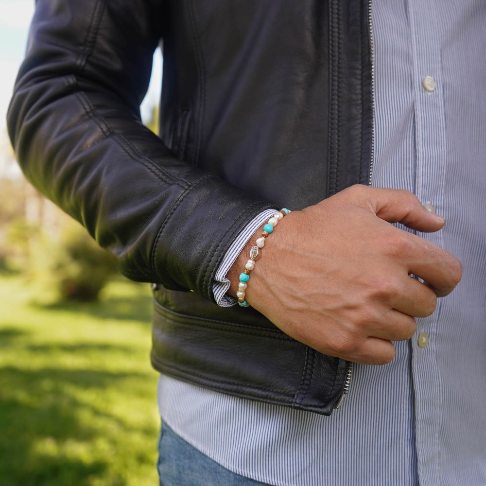 Men Women Bracelet White Pearls Hard...