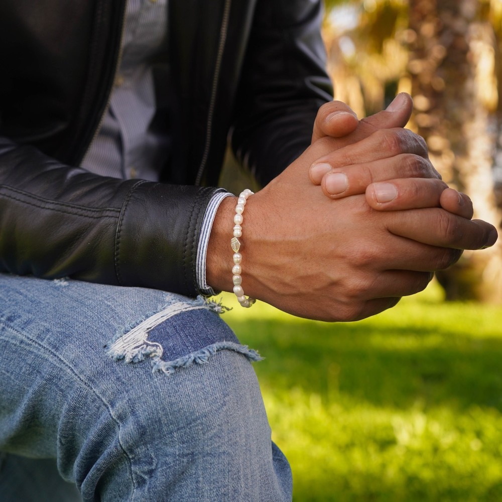 Bracciale Uomo Donna Perle Bianche...
