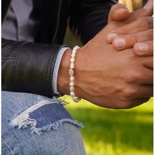 Bracciale pietre perle uomo donna argento 925 2