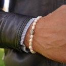 Men Women Bracelet White Pearls Hard Stones and 925% Silver