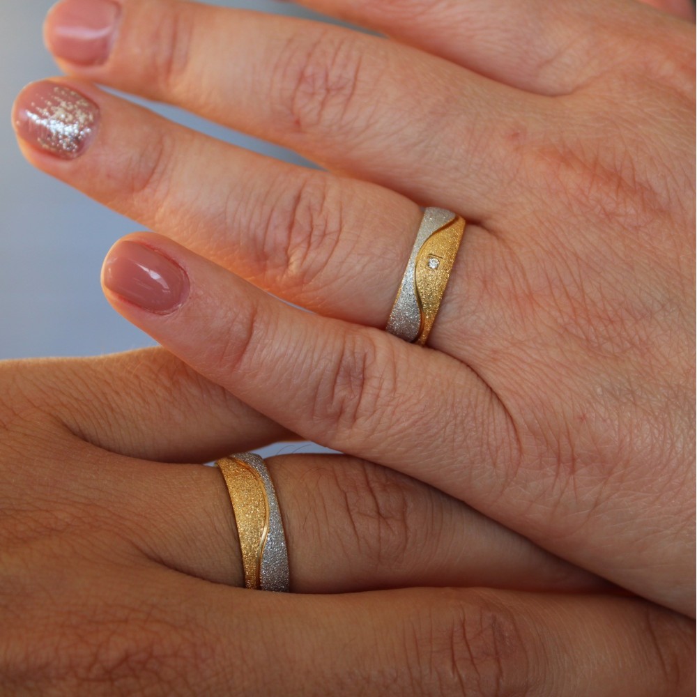 Couple Rings Steel and Gold Bands for...