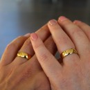 Pair of classic Simple 6mm Steel Wedding Rings with gold engraving