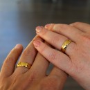 Pair of classic Simple 6mm Steel Wedding Rings with gold engraving