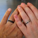 Simple steel wedding bands, silver and black with engraving