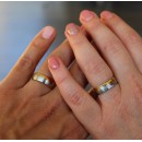 Couple of Stainless Steel Rings Engraved Satin Finish Gold and Silver