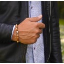 Men's Bracelet with Natural Hard Stones Picture Jasper and 925% Silver