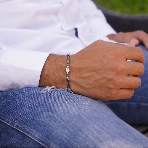 Bracciale Pietre dure Uomo Donna sottile 4 mm Argento 925 2