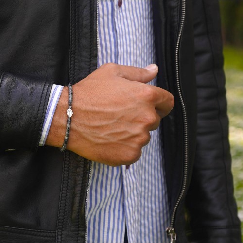 Bracciale Grigio uomo donna pietre heishi argento Braccialetto 2