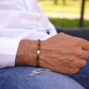 Men Women Bracelet Heishi Stones in Tiger Eye and 925% Silver