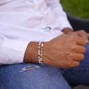 Bracciale Pietre Uomo Donna a Molla Doppio Giro Sfere Palline 4 mm Argento 925