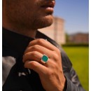 Men's Silver Ring 925% with Square Malachite Engraving