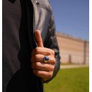 Men's and Women's 925% Silver Ring with Chevalier Engraving with Blue Lapis Lazuli Stone