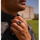 Men's and Women's 925% Silver Ring with Chevalier Engraving with Blue Lapis Lazuli Stone