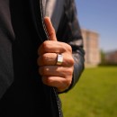 925% Silver Square Vintage Chevalier Engraved Ring