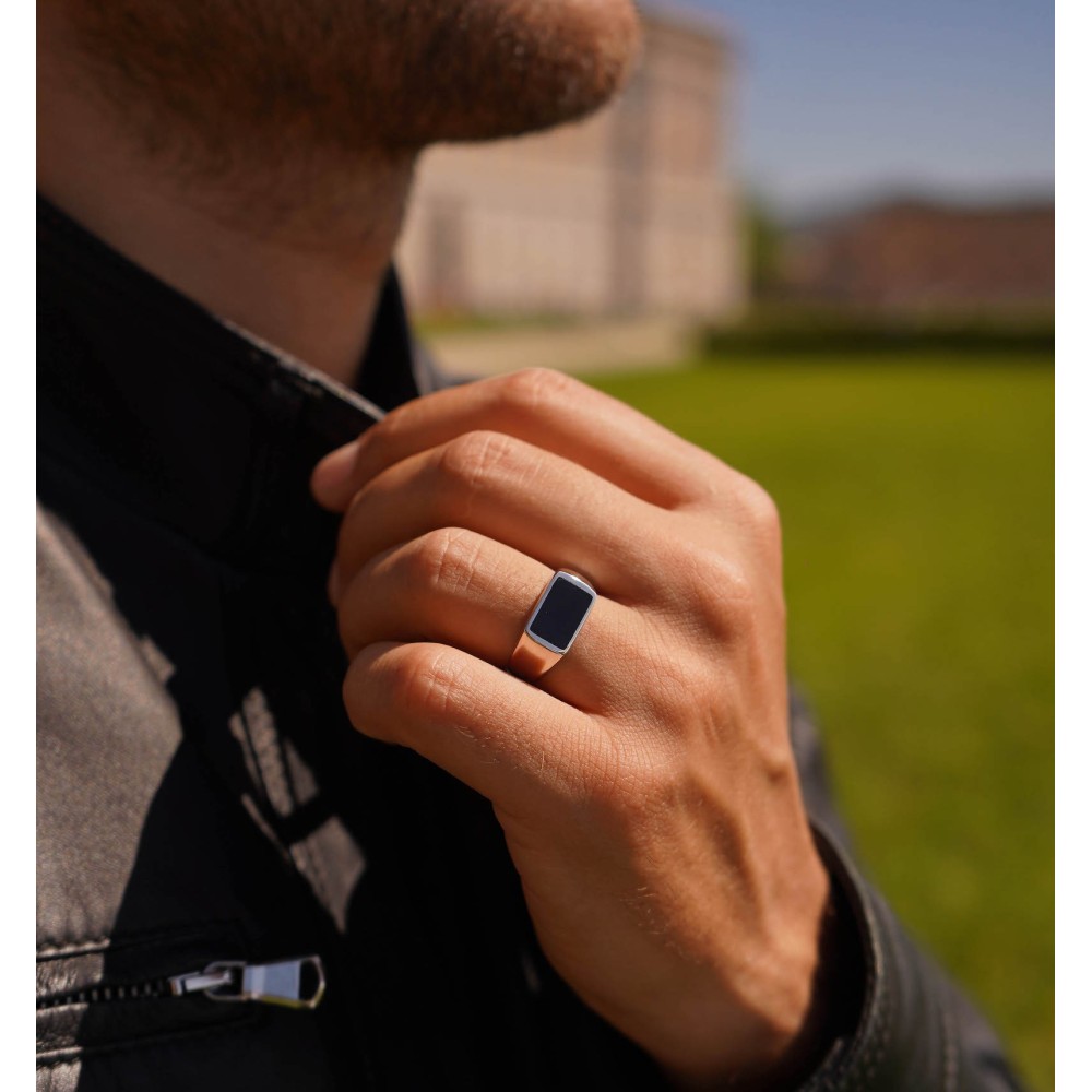 Unisex 925% Silver Ring with Black...