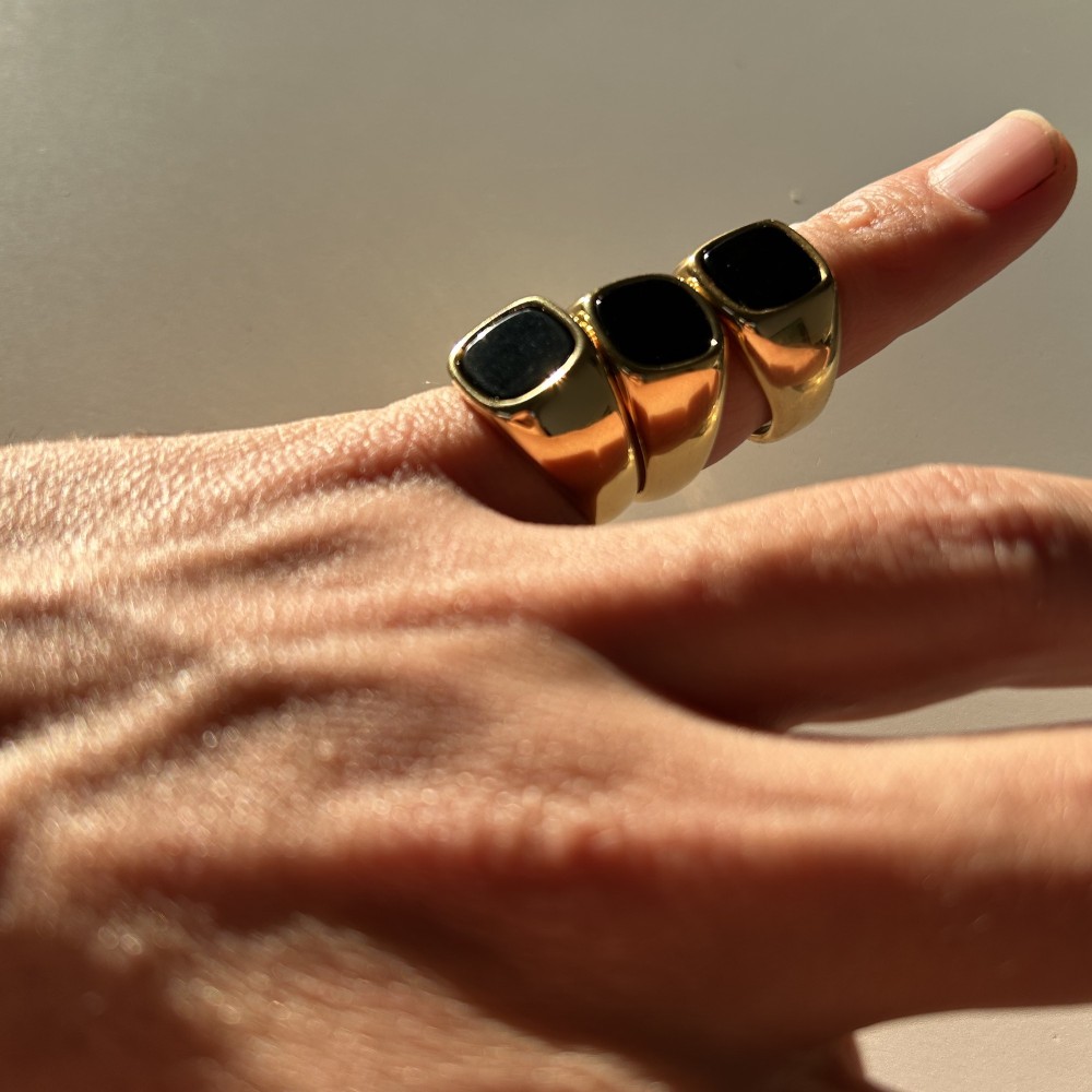 Square Gold Steel Ring Men Women...