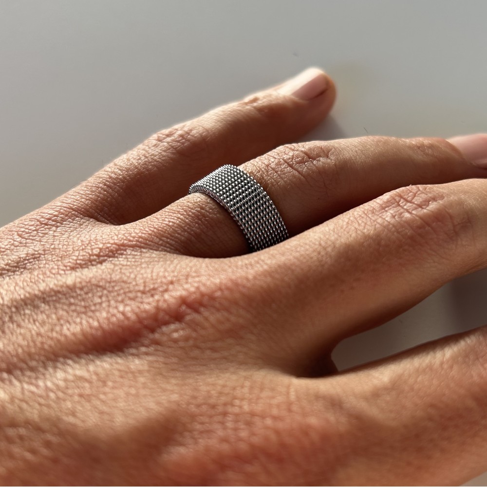 Milanese Mesh Silver Ring Unisex Men...