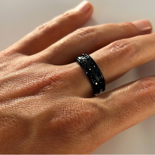Black Steel Band Ring With... 2