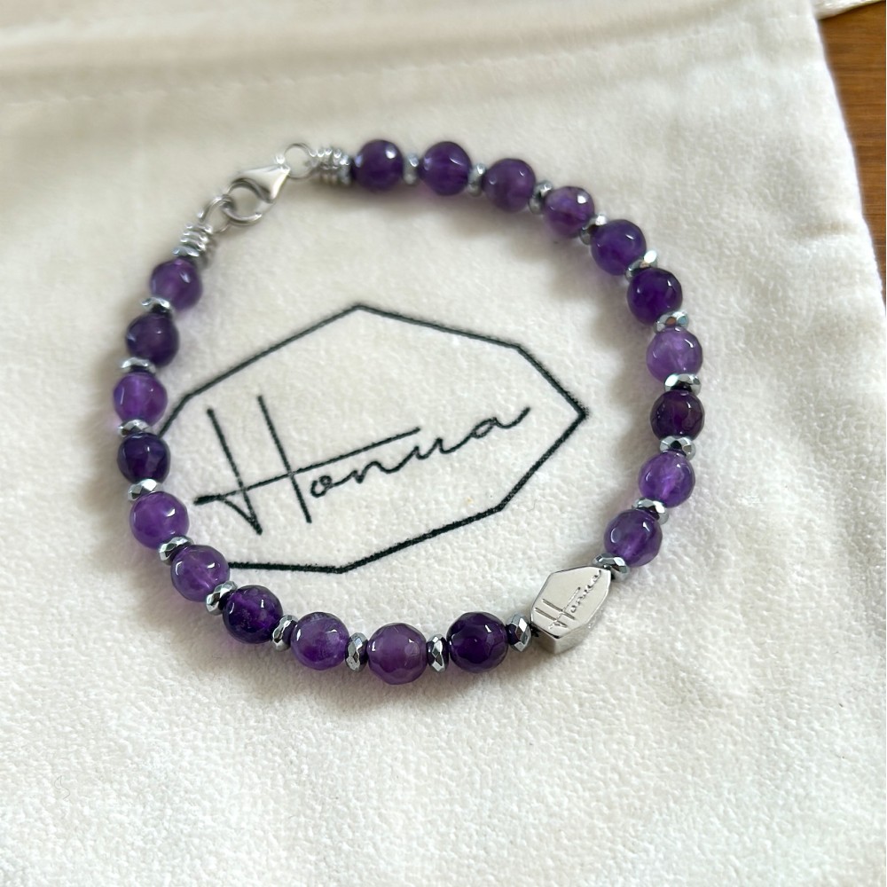 Amethyst Stone Bracelet 6mm and 925%...