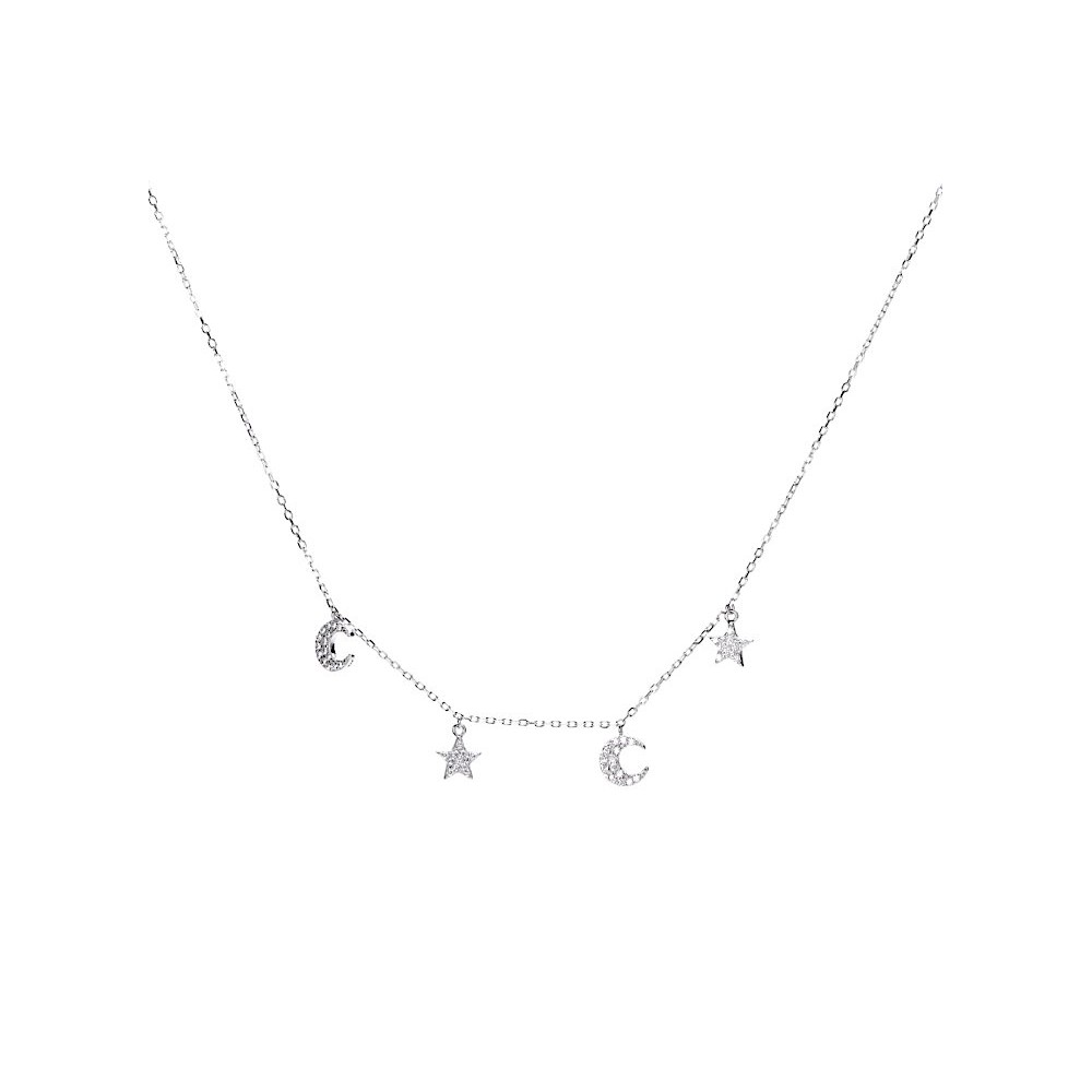 Catenina Argento Stelle Luna Zircone Cristalli