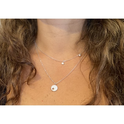 doppia Collana donna  stella argento 925 placcata oro bianco 2