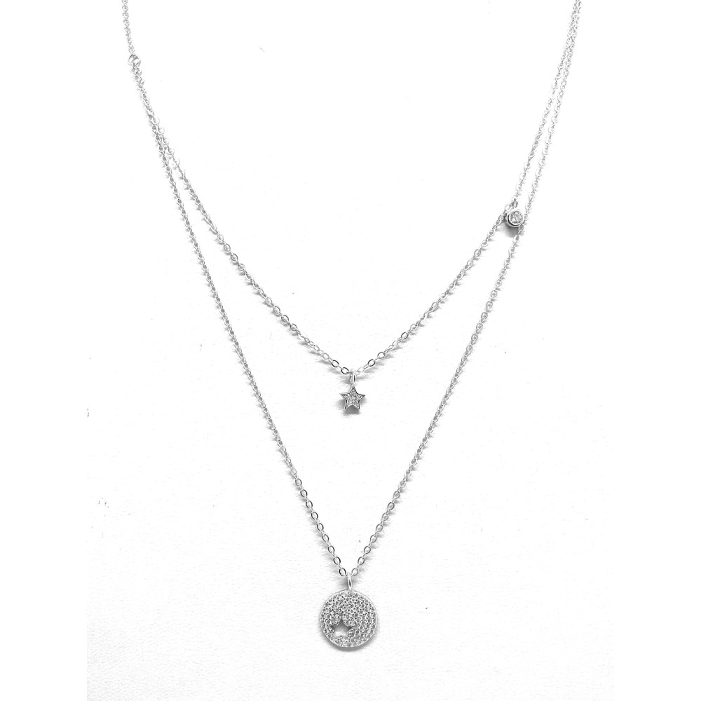 doppia Collana donna  stella argento 925 placcata oro bianco