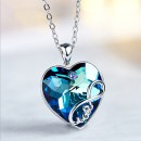 Women's Necklace Heart Blue Swarovski Elements Love