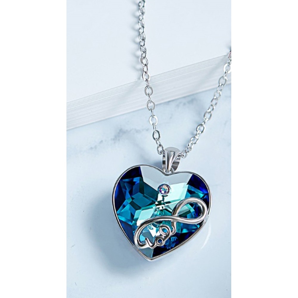 Women's Necklace Heart Blue Swarovski...
