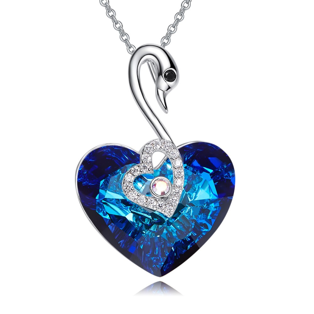 Swan Necklace Crystal Heart Blue...