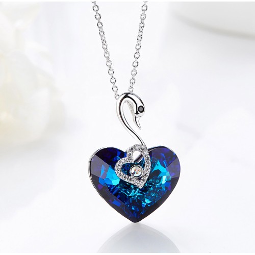 Collana Cigno cuore con cristalli swarovski elements blu 2