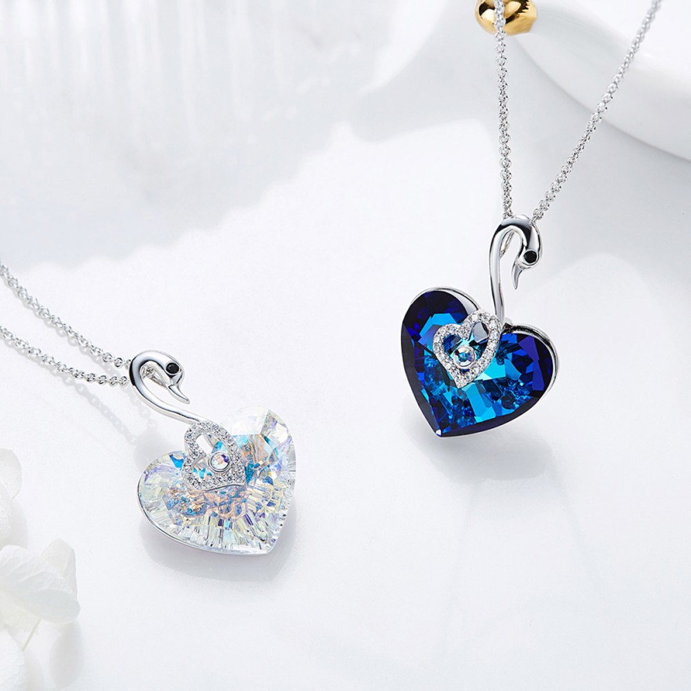 Collana Cigno Cristallo Cuore Blu...
