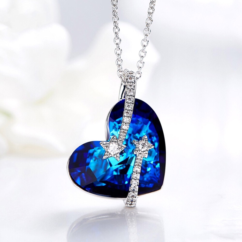 Women's Necklace Crystal Heart Blue...