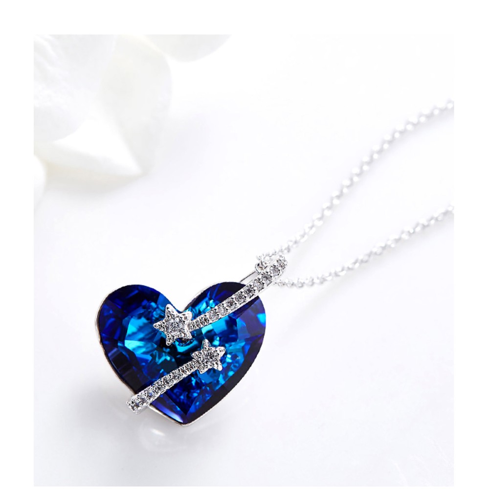 Women's Necklace Crystal Heart Blue...