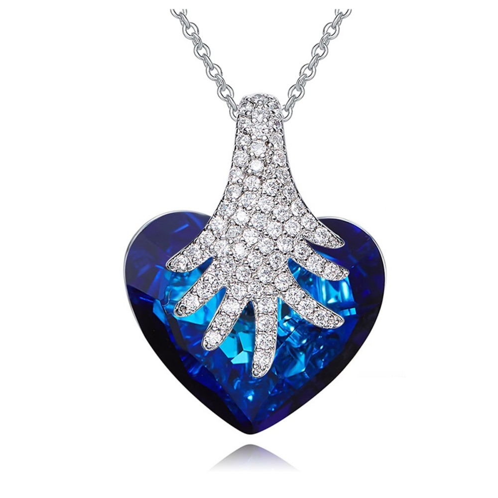 Women's Necklace Crystal Heart Blue...