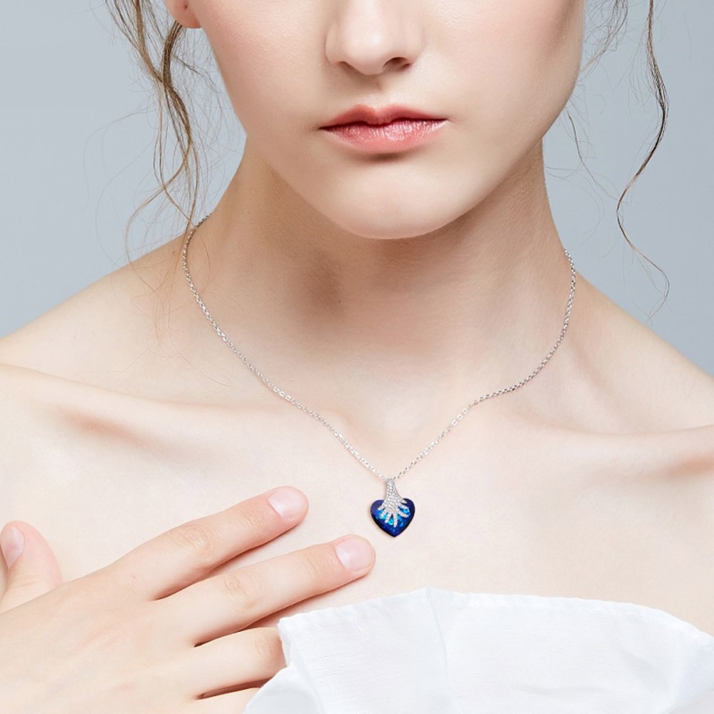 Women's Necklace Crystal Heart Blue...