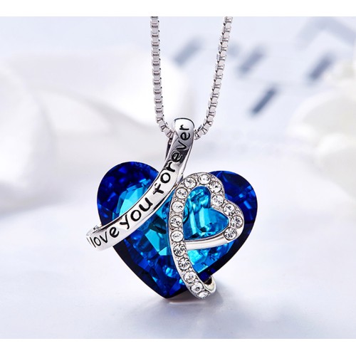 Collana cuore swarovski elements blu scritta i love you 2