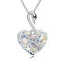 Women's Necklace Swan with Heart Aurora Borealis Swarovski Elements
