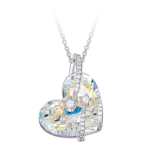 Collana cuore swarovski elements Aurora Boreale stelle