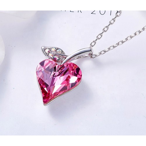 Collana con cuore Rosa e foglia swarovski elements 2