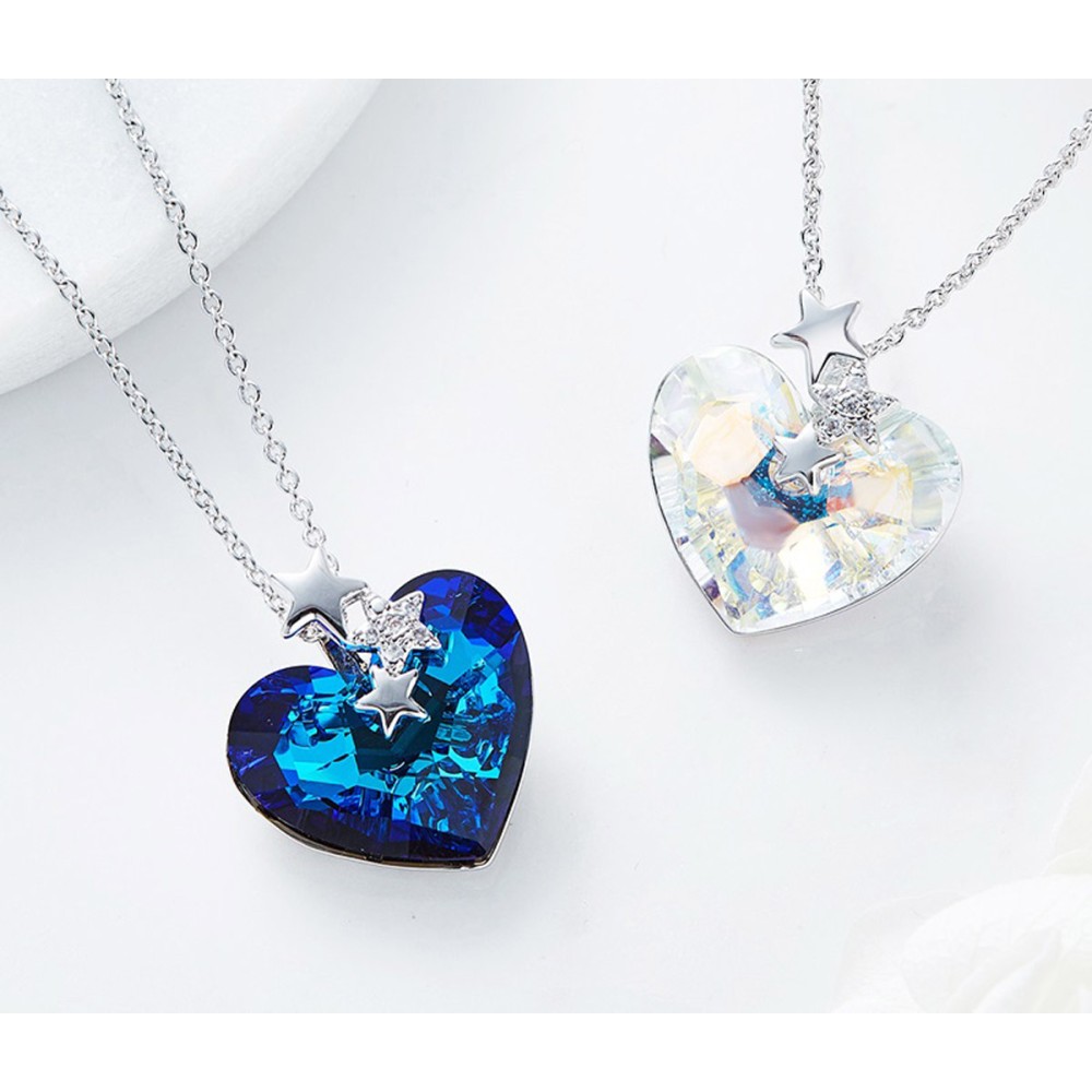 Women's Necklace Crystal Heart Blue...